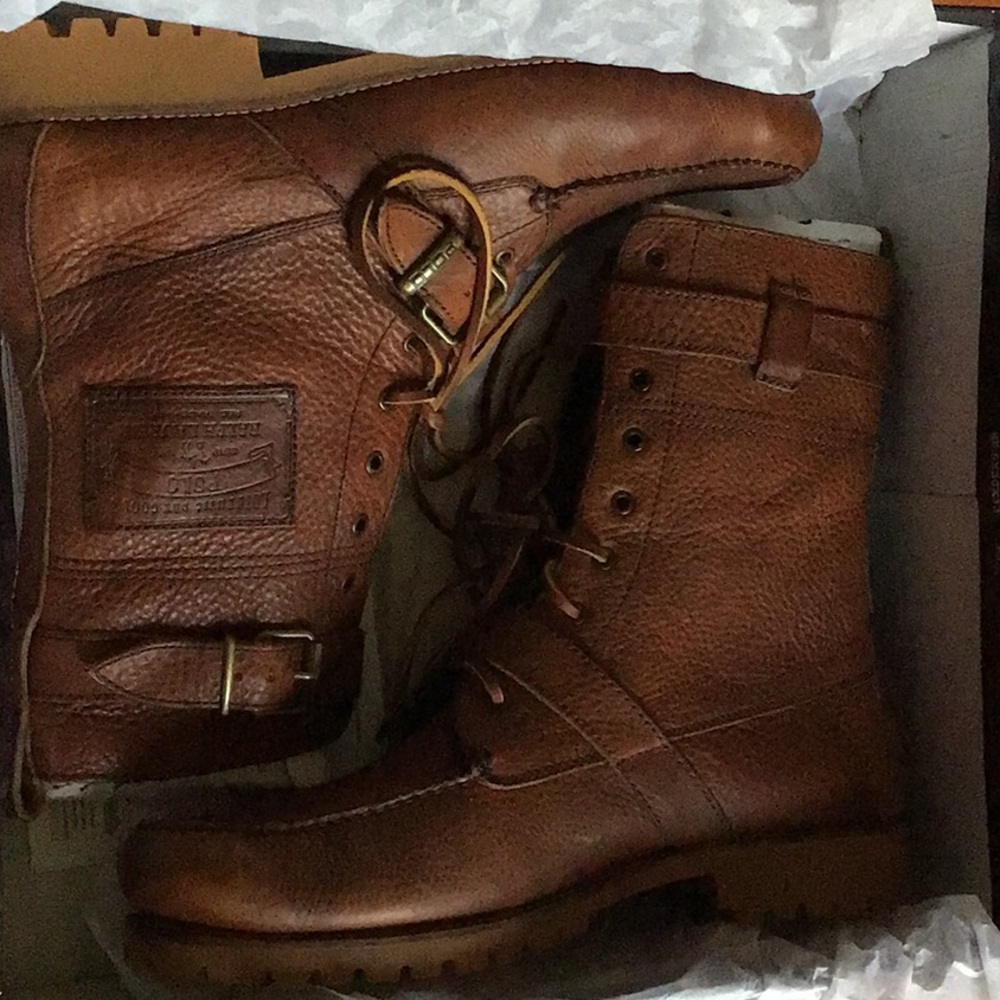 New Ralph Lauren Radbourne Tan Oiled Tumbled Boots. Size 13